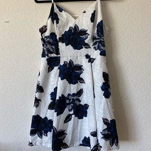 White and Blue Floral Open Back Skater Dress
